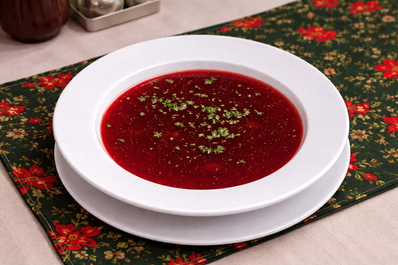 Barszcz czerwony w Restauracji Krakoski na Kazimierzu w Krakowie.