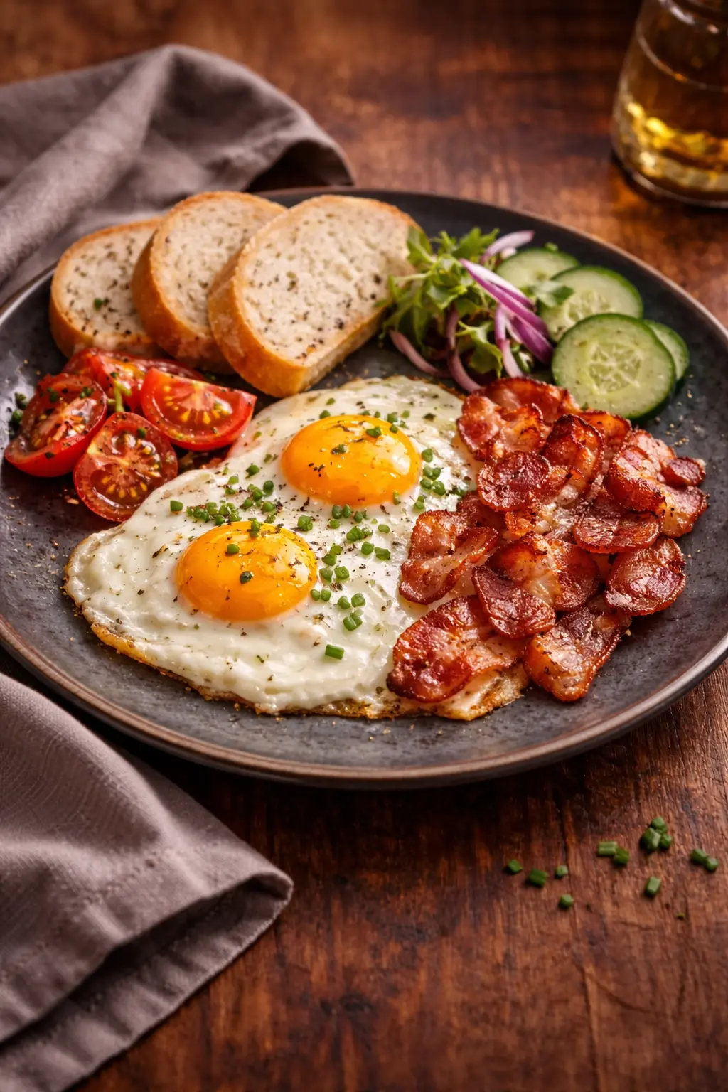 Jajka sadzone z 2 składnikami w Restauracji Krakoski na Kazimierzu w Krakowie.