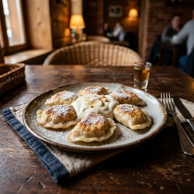 Pierogi z serem na słodko w Restauracji Krakoski na Kazimierzu w Krakowie.