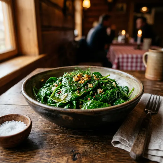 Szpinak w Restauracji Krakoski na Kazimierzu w Krakowie.